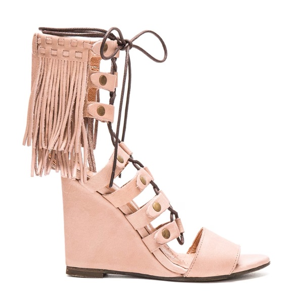 Free People Solstice Fringe Wedge Blush Size 39 - Picture 5 of 12